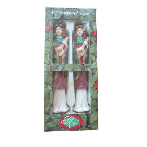Vintage Sculptured Christmas  Angel Tapers Candles Robert Alan 10in A Pair GUC - Picture 1 of 16